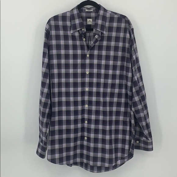 Peter Millar Large Checker Print Button Down Purple - Picture 1 of 5